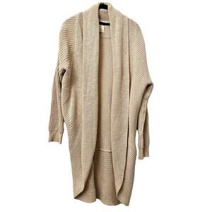 Cotton On Knit Wear Open Front Shawl Collar Longline Cardigan Beige Large